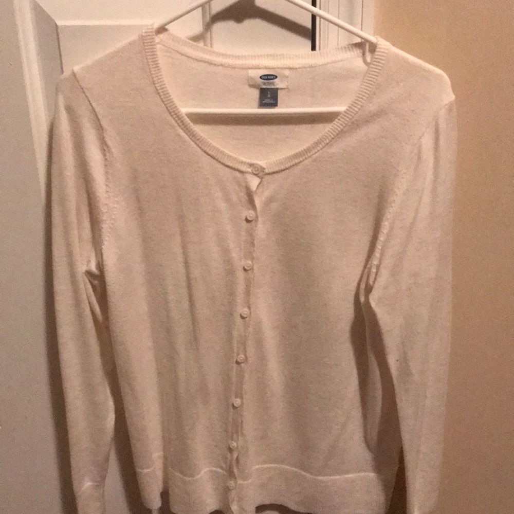 Button down cardigan, off white, size large